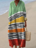 Women's Striped Art Watercolor Splash Fluid Art Print Flowy Dress