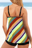 Double Straps Color Block Striped Tankini Set