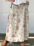 Women's Floral Print Linen Pocket Skirt