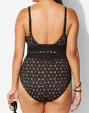 Black Sexy Lace Plunge One Piece Swimsuit