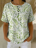 Women's Vintage Flower Pattern Printed Cotton Linen Top
