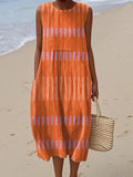 Women's Artistic Geometry Patterns Print Sleeveless Cotton Pocket Wrap Dress