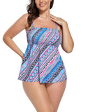Neon Tropical Print Handkerchief Halter Tankini Set
