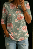 Women’s Vintage Floral Print Casual Half Sleeve Henley Cotton Top