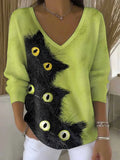 Women's Lovely Cats Art Print Casual Pullover Sweater