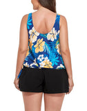 Yellow Flower Side Tie Blouson Tankini with Cargo Swim Short