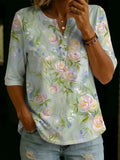 Women's Floral Pattern Art Print Casual Cotton Shirt