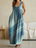 Women's Gradient Blue Casual Loose Denim Vest Dress