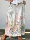 Women's Vintage Botanical Floral Linen Pocket Skirt