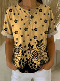 Women's Vintage Flower Pattern Printed Cotton Linen Top