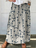 Women's Retro Floral Art Linen Pocket Skirt