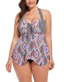 Pink Geometric Print Handkerchief Halter Tankini Set