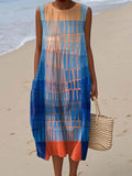 Women's Geometric Pattern Art Print Sleeveless Cotton Pocket Wrap Dress