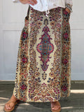 Women's Vintage Lovely Floral Art Print Casual Cotton Linen Pocket Skirt