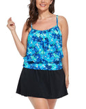 Water Orchid Lightweight Blouson Tankini With Side Slit Swim Skirt