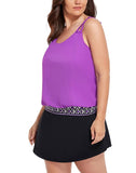 Purple Loop Strap Blouson Tankini With A-Line Swim Skirt