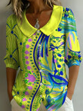 Women's Floral Art Print Casual Stylish Cotton Linen Shirt