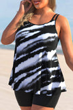 Tie Dye Print Plus Size Color Block Tankini Set
