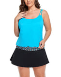 Azure Loop Strap Blouson Tankini With A-Line Swim Skirt