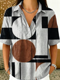 Colorful Geometric Decorative Patterns Women's Casual Short Sleeve Shirt