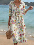 Women's Floral Art Print Casual Cotton Linen Dress