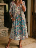 Women's Retro Floral Art Print Casual Stylish Cotton Linen Dress