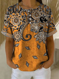 Women's Vintage Flower Pattern Printed Cotton Linen Top