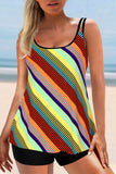 Double Straps Color Block Striped Tankini Set