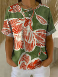 Women's Vintage Flower Pattern Printed Cotton Linen Top