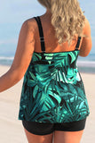 Plus Size Tropical Print Green Tankini Set