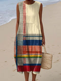 Women's Abstract Geometric Pattern Art Print Sleeveless Cotton Pocket Wrap Dress