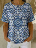 Women's Vintage Floral Art Print Casual Cotton Shirt