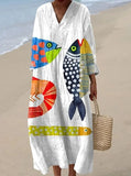 Women's Animal Fish Print Art Watercolor Splash Fluid Art Print Flowy Dress