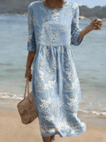 Women's Vintage Flower Art Print Cotton Dress