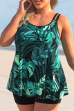 Plus Size Tropical Print Green Tankini Set