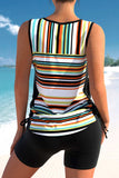 Striped Cross Strap Tie Side Tankini Set