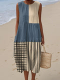 Women's Minimalist Art Lines Print Sleeveless Cotton Pocket Wrap Dress