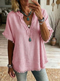 Casual Frayed Linen And Cotton Shirt