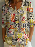 Women's Retro Art Print Casual Stylish Cotton Linen Shirt