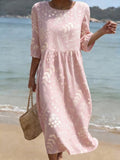 Women's Vintage Flower Art Print Cotton Dress