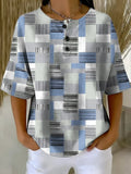 Women's Geometric Pattern Art Print Casual Waffle Cotton Shirt