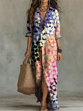 Women's Geometric Patterns Print Casual Solid-color Linen-cotton Dress