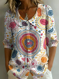 Women's Floral Art Print Casual Stylish Cotton Linen Shirt