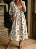 Women's Retro Floral Art Print Casual Stylish Cotton Linen Dress