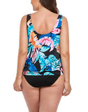 Palm Print Side Tie Blouson Tankini Set