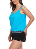 Azure Loop Strap Blouson Tankini with Cargo Swim Short