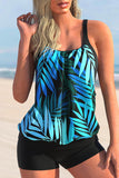 Tropical Print Cyan Wide Strap Tankini Set