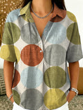 Colorful Circular Decorative Pattern Women's Casual Short Sleeve Shirt