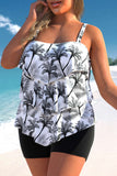 Coconut Print Layered Hem White Tankini Set