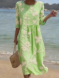 Women's Vintage Flower Art Print Cotton Dress